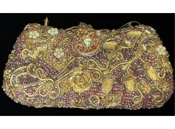 Mary Frances Embellished Floral Gold-toned Clutch Purse