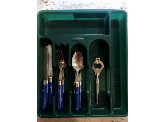 Gingko Le-PrixBright Blue Silverware, Bottle Opener And Plastic Organizer (Perfect For Camping!) Please Read