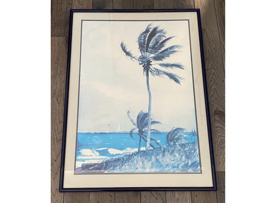 Homer Signed Ink & Watercolor Of California Pier With Palm Trees