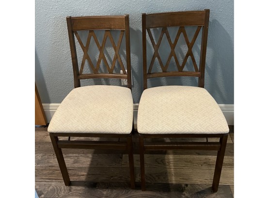2 Stackmore Folding Wooden Chairs With Fabric Seats