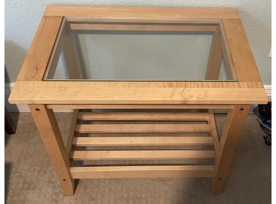 Maple Finish End Table With Glass Top