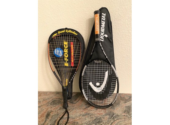 Pair Of Two Rackets For Tennis & Squash Including Head LiquidMetal 8