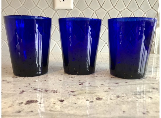 Three Cobolt Blue Drinking Glasses