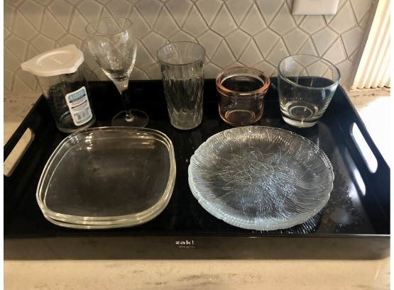 Black Tray With Assorted Glassware
