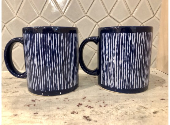 Pair Of Bright Blue Waechterscbach Mugs With White Line Details (See Pictures)