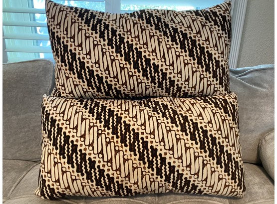 Pair Of Two Rectangular Tribal Decorative Pillows In Maroon & Cream Tones