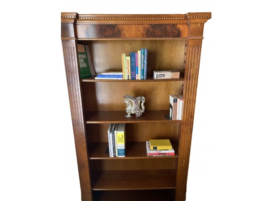 Handsome Burled Wood Bookcase With Column Detailing – 4 Shelves