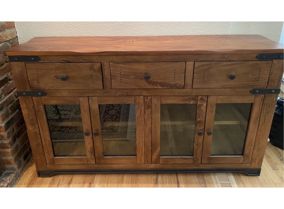 Gorgeous Solid Wood Sideboard With Glass Front Shelving & Butterfly Inlay