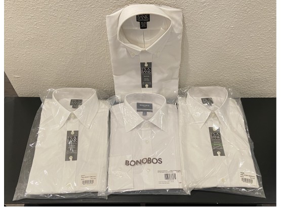3 Jos. A Bank 15.5 - 34 Cotton White Collared Shirts With 1 Bonobos