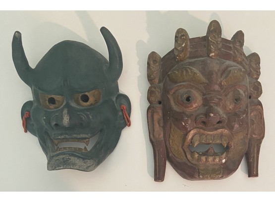 2 Tribal Style Mask Decor Made From Wood/pottery