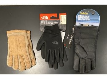 3 Pairs Of Size Medium Mens Deisgner Gloves Including 2 Brand New Pairs From Northface And Cebelas