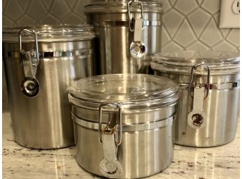 Set Of Four Stainless Steel Kitchen Canisters
