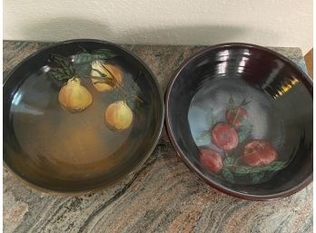 Group Of Two Hand Signed Fruit Bowls Featuring Pears And Apples
