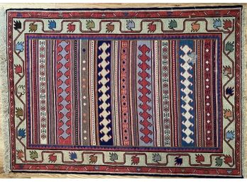 Hand Woven Flatweave Colorful Wool Goat Hair Tribal Rug With Natural Dyes