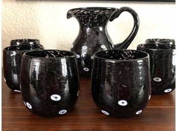 Purple Murano Glass Pitcher Set With 6 Cups
