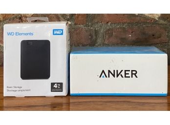 WD Elements Portable Hard Drive With Anker 26800 Portable Charger In Original Boxes