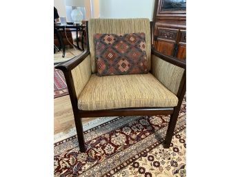 Danish Modern Signed Chair With Striped Upholstered Fabric And Decorative Kilim Pillow  (1 Of 2)