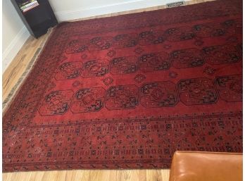Beautiful Tribal Red Afghan Wool Area Rug With Black Medallion Motif 105” X 150”