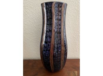 Signed Italian Art Glass Vase With Iridescent Purple And Bronze Tones