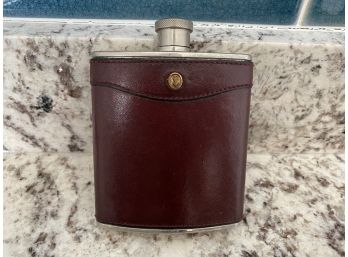 Brown German Leather Flask, Tin Lined 6oz