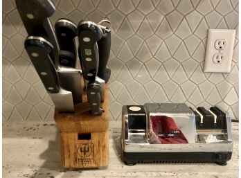 Wüsthof Trident Knife Block (Seven Pieces) With Chef's Choice 110 Diamond Hone Sharpener - Please Read