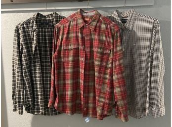 3 Mens Size Large Button Up Shirts From Ralph Lauren, Dockers, And Chips Denim