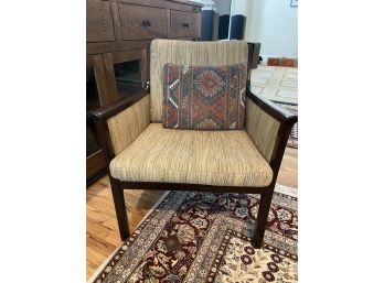 Danish Modern Signed Chair With Striped Upholstered Fabric And Decorative Kilim Pillow  (2 Of 2)