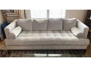 CB2 Modern Silver Grey Tufted Sofa With Side Roll Pillows
