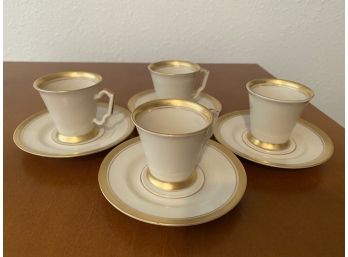 Set Of 4 Espresso Cups With Saucers In Cream And Gold Tones