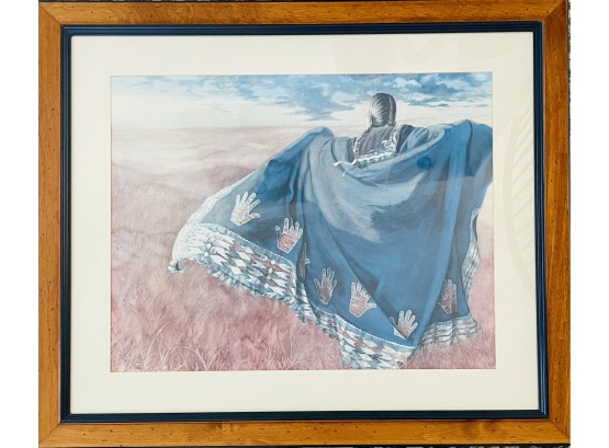 Framed Art Print Native American In Blue Robe Prairie Landscape