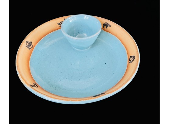 Glazed Stoneware Chip & Dip Tray By Always Azul Pottery