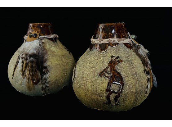 2 Kokopelli Southwest Style Ceramic Vases