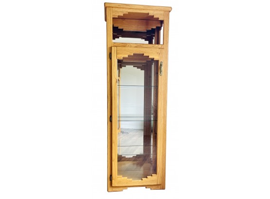 Solid Oak Southwest Style Lighted Curio Cabinet With Glass Shelves 1 Of 2