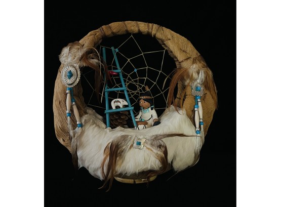 Woven Fiber Navajo Round Dreamcatcher