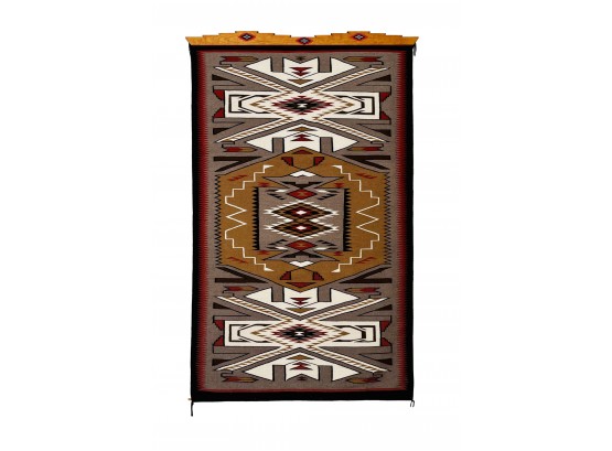 Beautiful Very Finely Woven Teec Nos Pos Navajo Rug With Hanging Bracket 4.5' X 7.5'