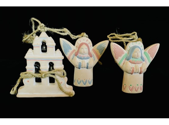 3 Clay Ornaments With 2 Angels