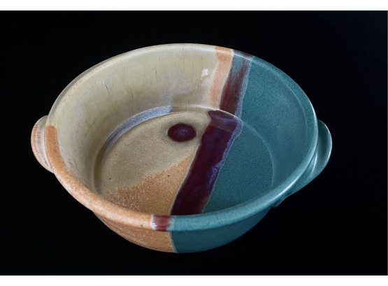 Glazed Stoneware Serving Dish With Handles By Glass