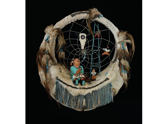 Woven Fiber Navajo Round Dreamcatcher Basket