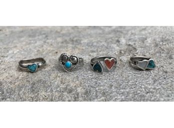 1 Sterling Silver & Turquoise Ring, & 3 Unmarked Silver Rings With Various Stones, Including Turquoise