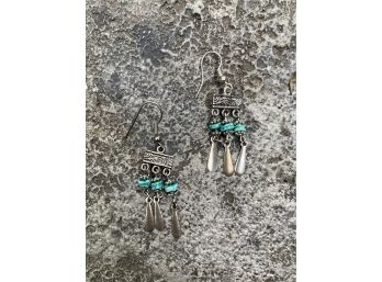 Silver Tone And Turquoise Like Stone Earrings