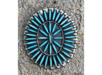 DJ Ghahate Signed Zuni Sterling Silver Needle Point Turquoise Pin/pendant