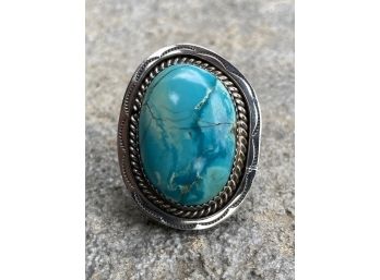 JT Signed Beautiful Sterling Silver Turquoise Ring