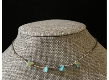 Liquid Silver Dainty Choker With Turquoise