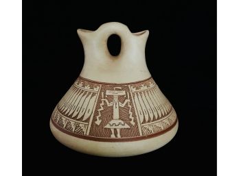 Signed Navajo Clay Pottery  Wedding Vase 'Rain & Corn'