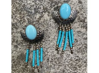 Sterling Silver And Turquoise Drop Earrings