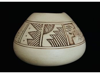 Signed Navajo Clay Pottery Vase 'Rain & Corn'