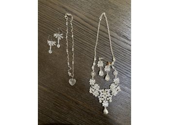 Pair Of Rhinestone Necklaces And Earrings