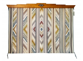 Outstanding Hand Woven Navajo Wall Hanging With Wood Wall Bracket