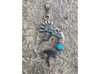 Kokopelli Sterling Silver Pendant With Turquoise