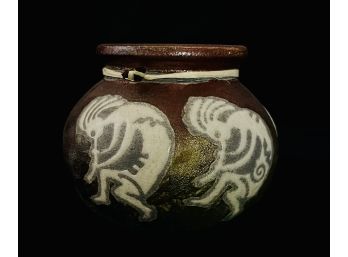 Raku Art Hand Thrown Pottery Vessel With Kokopelli Design